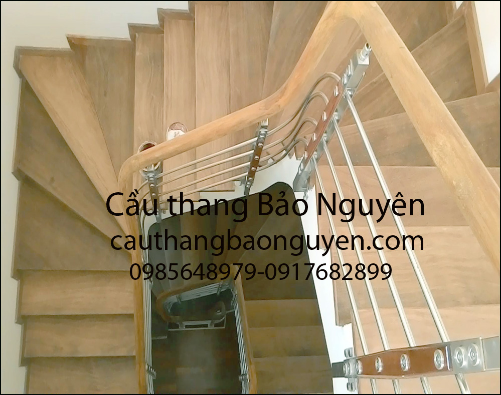 mẫu cầu thang inox tay gỗ lim elip đẹp M2