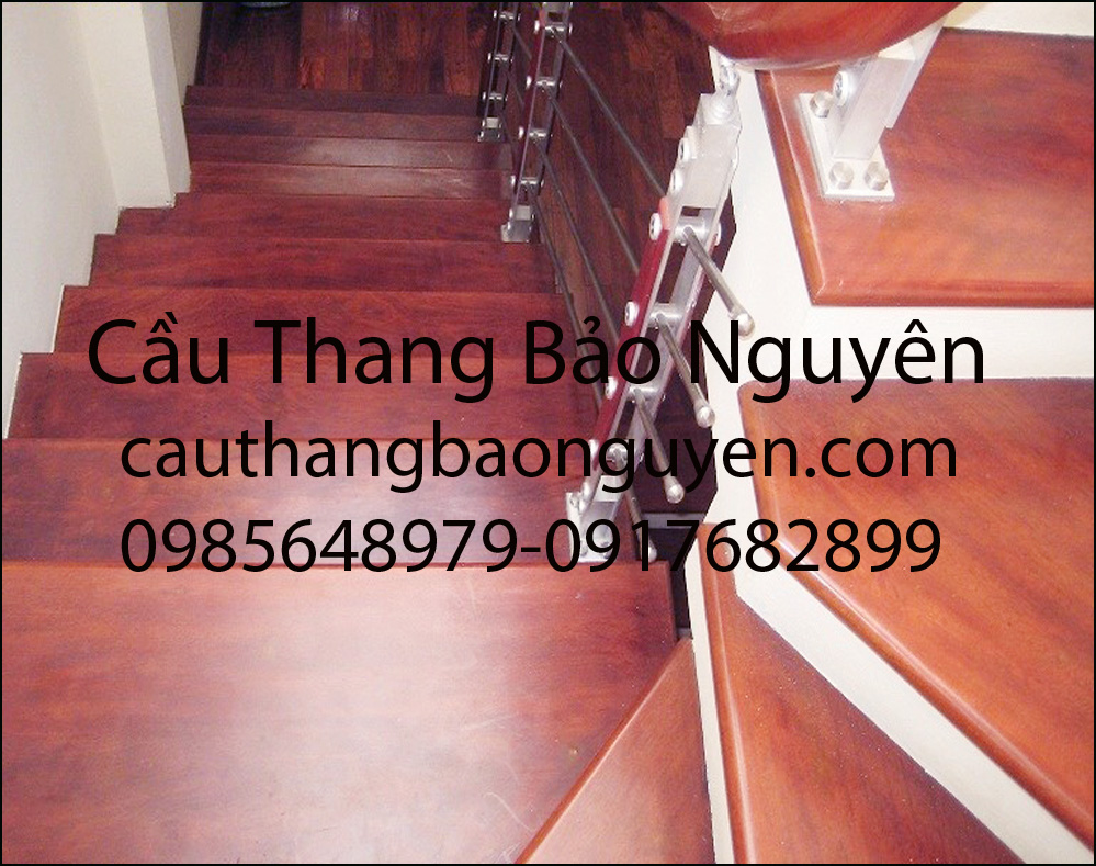 mẫu cầu thang bậc gỗ lan can inox gỗ hương nam phi đẹp M3