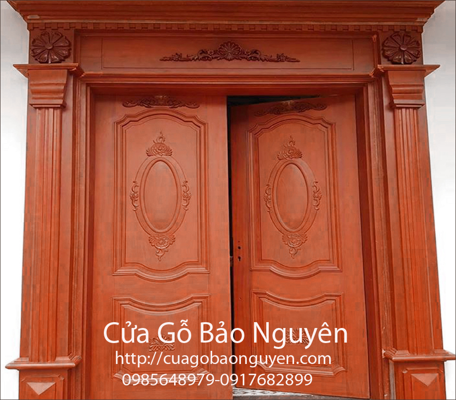Mẫu cửa đi 2 cánh mặt tiền đại sảnh đẹp chạm khảm M8