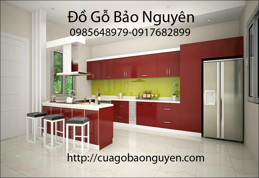 mẫu tủ bếp Acrynic màu đỏ tím sang trong cho ngôi nhà M07